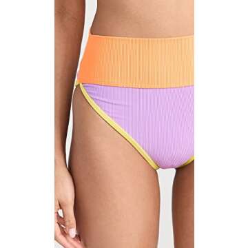 Beach Riot Women's Emmy Bikini Bottoms, Sundazed Color Block, Purple, S