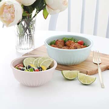 ZEN Pleats Porcelain Serve and Store Airtight Container 14&22oz Bowls Set of 2 (Mixed Color)