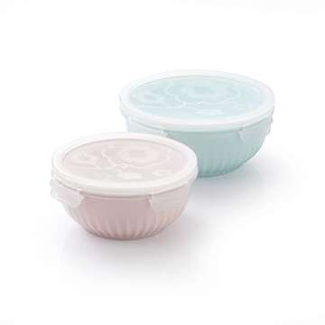 ZEN Pleats Porcelain Serve and Store Airtight Container 14&22oz Bowls Set of 2 (Mixed Color)