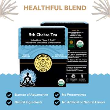 Buddha Teas - 5th Chakra Tea - Organic Herbal Tea - For Communication, Creativity & Self-Expression - With Licorice, Cinnamon & Aquamarine Essence - OU Kosher - 18 Tea Bags (Pack of 1)