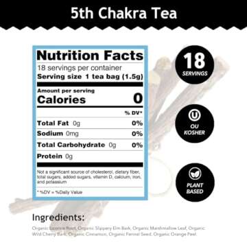 Buddha Teas - 5th Chakra Tea - Organic Herbal Tea - For Communication, Creativity & Self-Expression - With Licorice, Cinnamon & Aquamarine Essence - OU Kosher - 18 Tea Bags (Pack of 1)