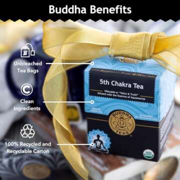 Buddha Teas - 5th Chakra Tea - Organic Herbal Tea - For Communication, Creativity & Self-Expression - With Licorice, Cinnamon & Aquamarine Essence - OU Kosher - 18 Tea Bags (Pack of 1)