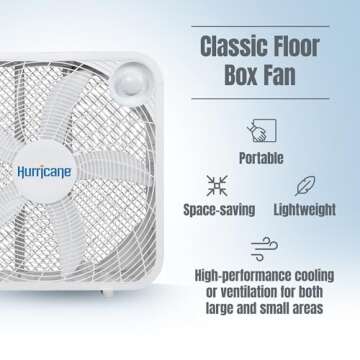 Hurricane Floor Box Fan, 3 Speed Powerful and Quiet Room Cooling, Classic, 20"