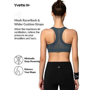 Yvette Zip Front Sports Bra - High Impact Sports Bras for Women Plus Size Workout Fitness Running,Haze Blue,M Plus