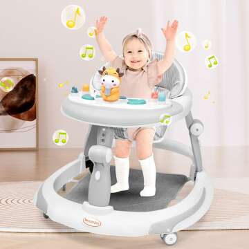 Baby Walker with Wheels,Baby Walker with Music and Brakes Anti-Rollover,Walkers for Babies 6-12 Months,Baby/Boy Walker,Baby Push Walker,Baby Walker with Foot Pads/Handles,Adjustable Baby Walker