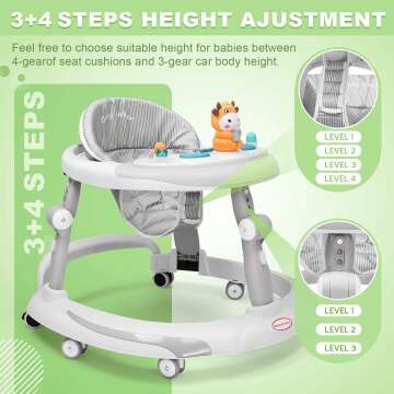 Baby Walker with Wheels,Baby Walker with Music and Brakes Anti-Rollover,Walkers for Babies 6-12 Months,Baby/Boy Walker,Baby Push Walker,Baby Walker with Foot Pads/Handles,Adjustable Baby Walker