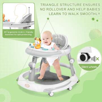 Baby Walker with Wheels,Baby Walker with Music and Brakes Anti-Rollover,Walkers for Babies 6-12 Months,Baby/Boy Walker,Baby Push Walker,Baby Walker with Foot Pads/Handles,Adjustable Baby Walker