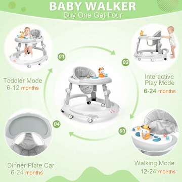 Baby Walker with Wheels,Baby Walker with Music and Brakes Anti-Rollover,Walkers for Babies 6-12 Months,Baby/Boy Walker,Baby Push Walker,Baby Walker with Foot Pads/Handles,Adjustable Baby Walker