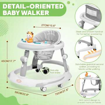 Baby Walker with Wheels,Baby Walker with Music and Brakes Anti-Rollover,Walkers for Babies 6-12 Months,Baby/Boy Walker,Baby Push Walker,Baby Walker with Foot Pads/Handles,Adjustable Baby Walker