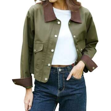 YEXPINE Women's Casual Cropped Jackets Lightweight Utility Anorak Coat Cotton Military Jacket