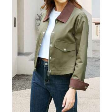 YEXPINE Women's Casual Cropped Jackets Lightweight Utility Anorak Coat Cotton Military Jacket