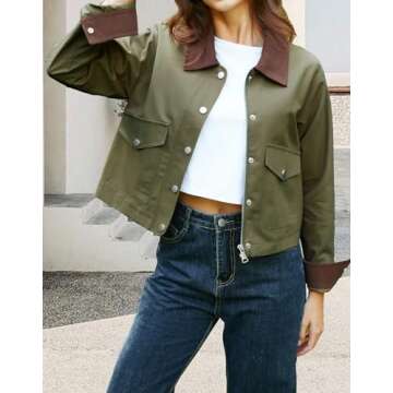 YEXPINE Women's Casual Cropped Jackets Lightweight Utility Anorak Coat Cotton Military Jacket