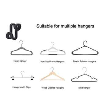 Kclongvs 60 Pcs Clothes Hanger Connector Hooks, for Velvet Huggable Hangers, Wooden Hangers, Heavy Duty Space Saving for Closet (Black,60)