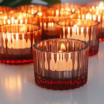 VOHO Rose Gold Tealight Candle Holder Set of 12, Vintage Tea Lights Candle Holder Bulk for Wedding Party Home Decor, Glass Candle Holders for Table Centerpiece(2'' x 1.4'' W/H)