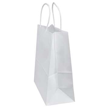 Flexicore Packaging 8"x4.75"x10" - 100 Pcs White Kraft Paper Bags, Shopping, Merchandise, Party, Gift Bags