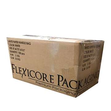 Flexicore Packaging 8"x4.75"x10" - 100 Pcs White Kraft Paper Bags, Shopping, Merchandise, Party, Gift Bags