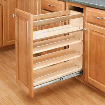 Rev-A-Shelf 6.5" Pullout Kitchen Cabinet Storage Organizer Slide Out Pantry Spice Rack with Adjustable Shelves, Natural Maple, 448-BC-6C