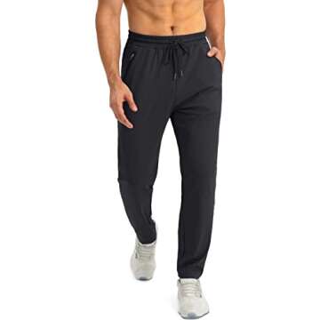 G Gradual Men's Sweatpants with Zipper Pockets Tapered Joggers for Men Athletic Pants for Workout, Jogging, Running (Black, Large)