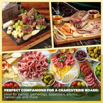 Charcuterie Boards Accessories Gold Charcuterie Utensils Cheese Butter Spreader Knife Set Small Serving Tongs Forks and Spoons Dipping Bowls Honey Dippers Toothpick Flags for Party Platter Making