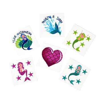 Mermaid Party Favors for Girls Birthday Supplies 72 Mermaid Temporary Tattoos 12 Mermaid Rubber Bracelets 12 Purple & Aqua Mermaid Bead Necklaces for Kids Under The Sea School Classroom Supplies Set