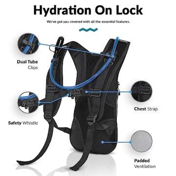 Water Buffalo Hydration Backpack - Lightweight Hydration Pack with 2L Water Bladder - Water Backpack for Hiking, Running, Biking, and Raves - Road Runner 12L Hydropack Backpack