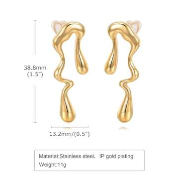 Women's Gold Studs Earrings Gift - 14K Gold Plated Personality Big Studs Earring,Stainless Steel Hypoallergenic Ear Rings for Sensitive Ear Trendy Jewelry,Christmas Birthday Gifts for Her