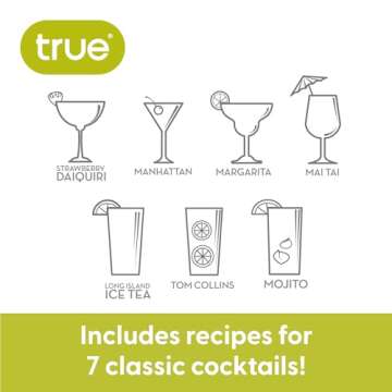 True Maraca Cocktail Recipe Shaker with Cap and Built In Strainer, 7 Drink Recipes with Measurements, Home Bar Accessories, Drink Mixer Handheld Bar Set, 16 oz.