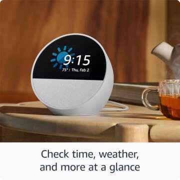 All-new Amazon Echo Spot 2024: Smart Alarm Clock with Alexa in Glacier White