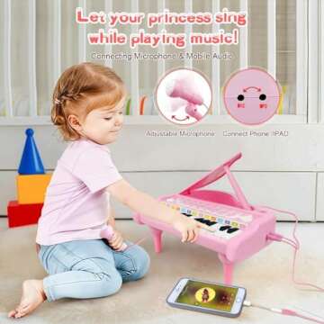 Love&Mini Pink Piano Toys for 1+Years Old Girls First Birthday Gifts Toddler Piano Music Toy Instruments with 24 Keys and Microphone