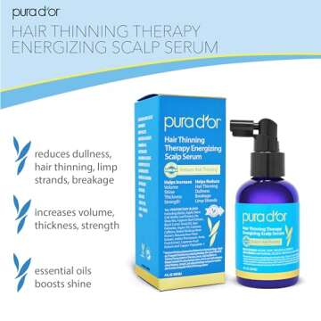 PURA D'OR 4 Oz Hair Thinning Therapy Energizing Scalp Serum Revitalizer - Argan Oil, Biotin, Caffeine, Stem Cell, Catalase & DHT Blockers, All Hair Types, Men & Women