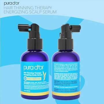 PURA D'OR 4 Oz Hair Thinning Therapy Energizing Scalp Serum Revitalizer - Argan Oil, Biotin, Caffeine, Stem Cell, Catalase & DHT Blockers, All Hair Types, Men & Women