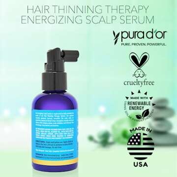 PURA D'OR 4 Oz Hair Thinning Therapy Energizing Scalp Serum Revitalizer - Argan Oil, Biotin, Caffeine, Stem Cell, Catalase & DHT Blockers, All Hair Types, Men & Women