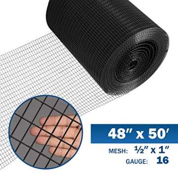 Fencer Wire 16 Gauge Black Vinyl Coated Welded Wire Mesh Size 0.5 inch by 1 inch (4 ft. x 50 ft.)