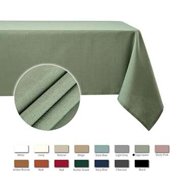 maxmill Faux Linen Textured Rectangle Tablecloth Water Resistant Wrinkle Free Spill-Proof, Soft Table Cloth for Dining Room Decoration, Banquet Parties Event Holiday Dinner, 60 x 84 Inch Sage Green