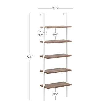 Nathan James Theo 5-Shelf Wood Modern Bookcase, Open Wall Mount Ladder Bookshelf with Industrial Metal Frame, Light Brown Oak/White