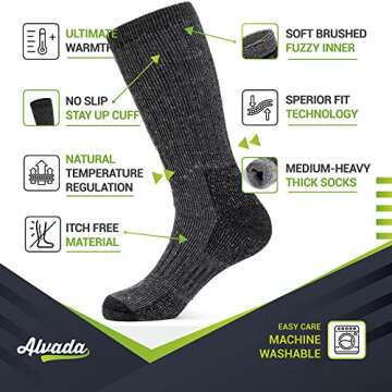 Alvada Mens Merino Wool Crew Socks Thermal and Warm Socks for Winter Work Hiking Running 3 Pairs XSS