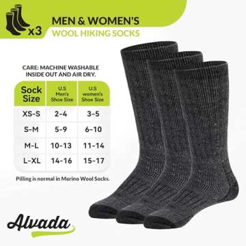 Alvada Mens Merino Wool Crew Socks Thermal and Warm Socks for Winter Work Hiking Running 3 Pairs XSS