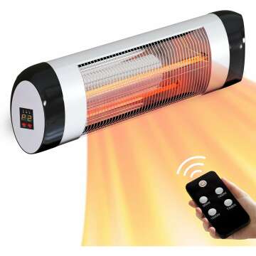 Comfort Zone Electronic Indoor/Outdoor Wall Mounted Patio Space Heater, Adjustable Thermostat, Remote, Timer, & IP34 Waterproof, (Mount Hardware Included), Commercial and Residential, 1,500W, CZPH10R