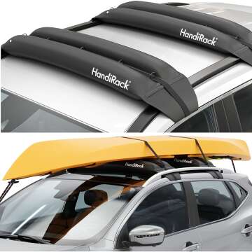 HandiRack Universal Inflatable Soft Roof Rack Bars for Hauling Kayaks, Canoes, Surfboards and SUPs; 10Ft Tie-Downs and 11Ft Bow and Stern Lines Included; Fits Cars and SUVs; 175Lbs Load Capacity