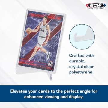 BCW Card Stands | Crystal Clear Transparent Mini Easels for Picture Display | Durable & Sturdy Design | Perfect for Trading Cards, Sports Memorabilia, Use at Home, Office, Shop, and More