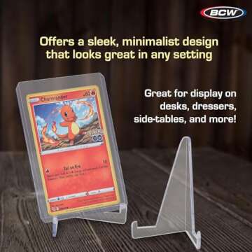 BCW Card Stands | Crystal Clear Transparent Mini Easels for Picture Display | Durable & Sturdy Design | Perfect for Trading Cards, Sports Memorabilia, Use at Home, Office, Shop, and More