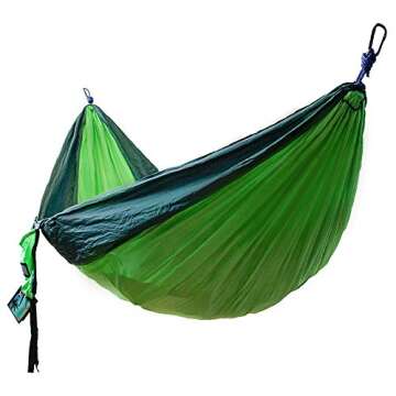 Winner Outfitters Double Camping Hammock - Lightweight Nylon Portable Hammock, Best Parachute Double Hammock for Backpacking, Camping, Travel, Beach, Yard. 118"(L) x 78"(W), Dark Green/Green Color