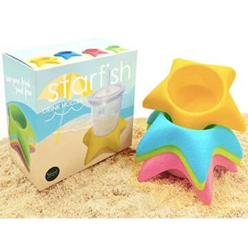 Island Genius Starfish Beach Cup Holders, 4Pack Beach Drink Holder Sand Beach Coasters, Beach Essentials for Family Adult Kids Women, Beach Accessories Must Haves for Beach Vacation, Beach Supplies