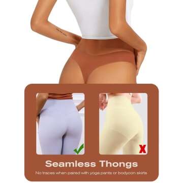 tichers Seamless Thongs for Women No Show Thong V-waisted Stretch Breathable Sexy Panties Underwear 6 Pack