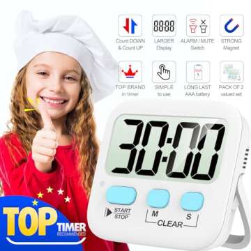 Antonki 2 Pack Digital Kitchen Timer for Kids & Home Use