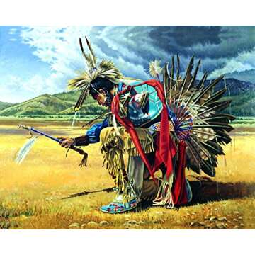 Native American Indian Rain Dancer On Prairie Wall Art Print 16 x 20"