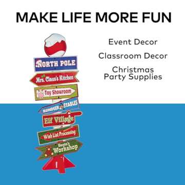 Fun Express 5 Ft. North Pole Directional Sign Cardboard Stand-Up - Christmas Decor for Santa Parties, Holiday Events & Festive Celebrations