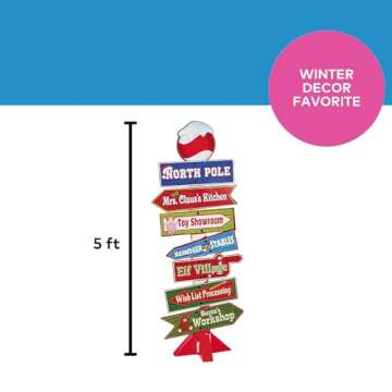 Fun Express 5 Ft. North Pole Directional Sign Cardboard Stand-Up - Christmas Decor for Santa Parties, Holiday Events & Festive Celebrations