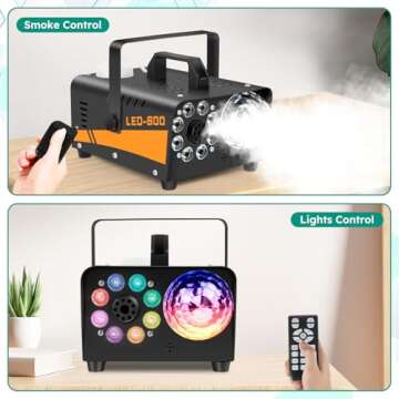 Fog Machine, Smoke Machine with Disco Ball Lights, 600W Power and 3000CFM Fog Output Fog Machine with 13 Colors LED Lights Wireless Remote Control Perfect for Parties, Wedding, Birthday, DJ Stage