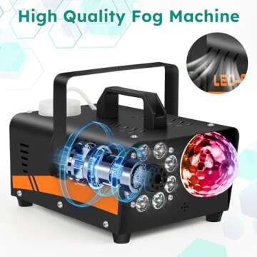 Fog Machine, Smoke Machine with Disco Ball Lights, 600W Power and 3000CFM Fog Output Fog Machine with 13 Colors LED Lights Wireless Remote Control Perfect for Parties, Wedding, Birthday, DJ Stage